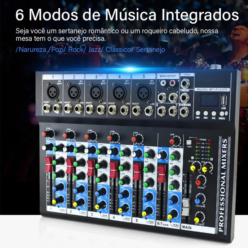 VEDO 7 Channel Professional Portable Mixer Sound Mixing Console Play Record Computer Playback Mini Audio Mixer Broadcast Podcast