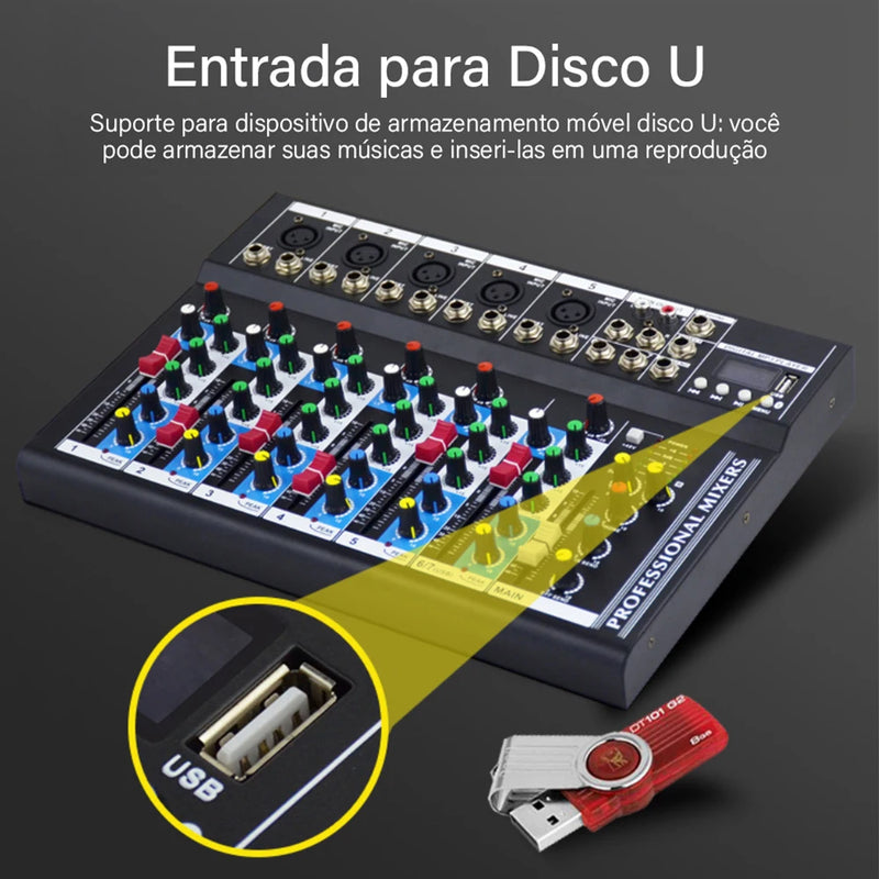 VEDO 7 Channel Professional Portable Mixer Sound Mixing Console Play Record Computer Playback Mini Audio Mixer Broadcast Podcast