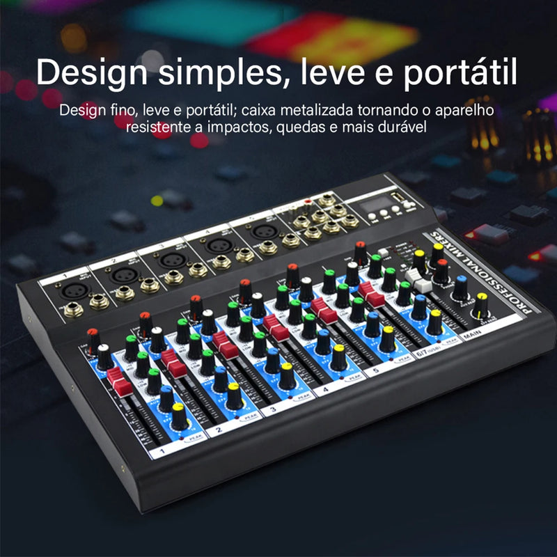 VEDO 7 Channel Professional Portable Mixer Sound Mixing Console Play Record Computer Playback Mini Audio Mixer Broadcast Podcast