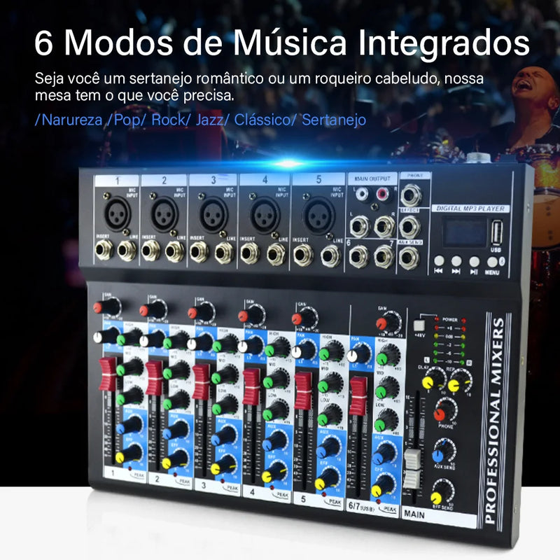 VEDO 7 Channel Professional Portable Mixer Sound Mixing Console Play Record Computer Playback Mini Audio Mixer Broadcast Podcast